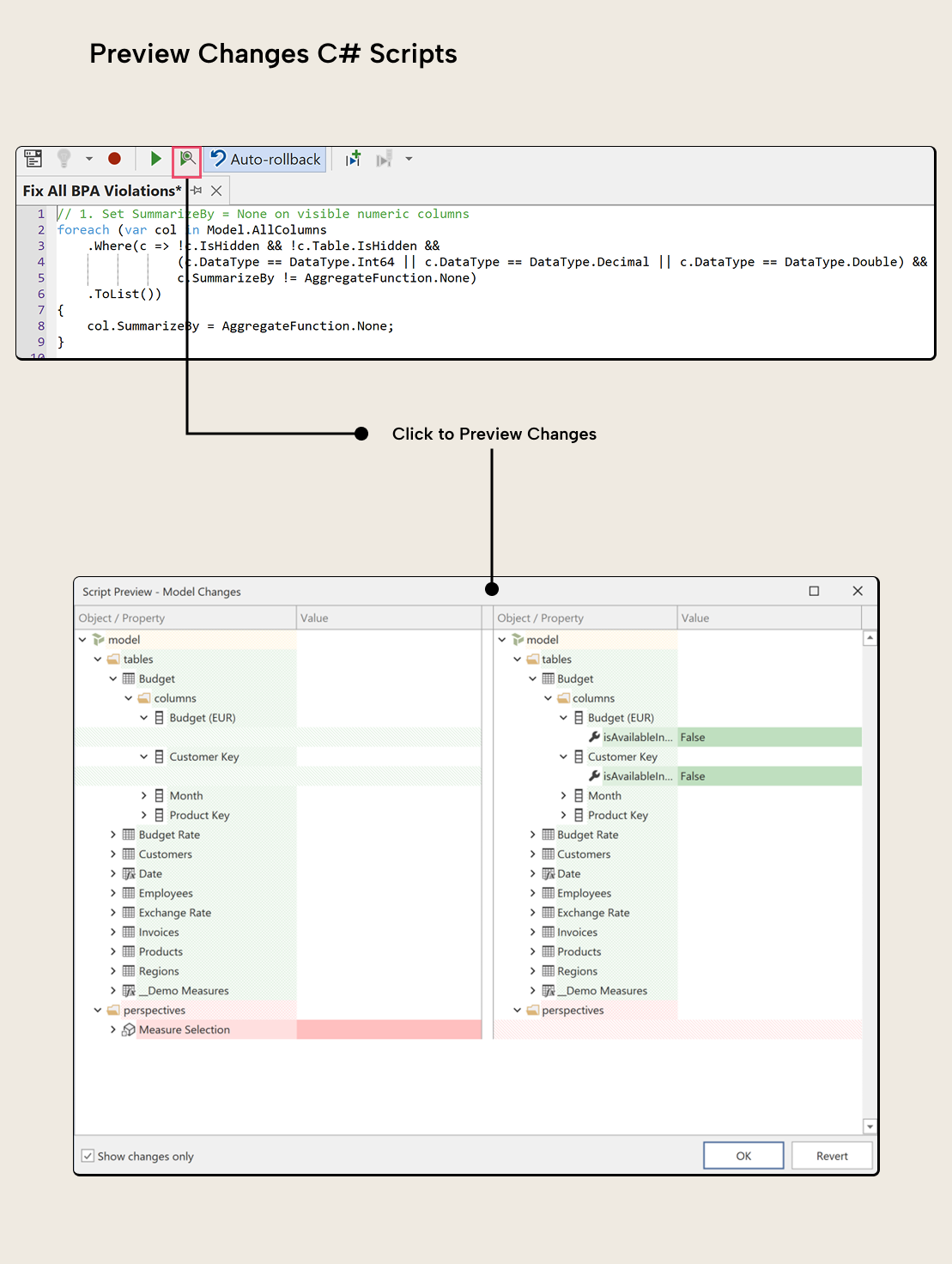 Script Preview - Model Changes